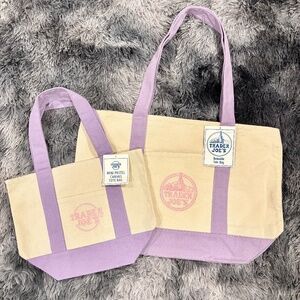 Trader Joe’s Lavender Tote Bundle Large + Mini Canvas Bag NEW Spring Color Set